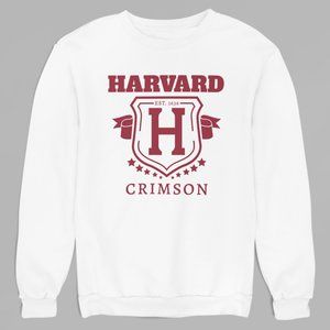 NWT Harvard University Crimson Established 1636 Shield Banner Sweatshirt WHITE